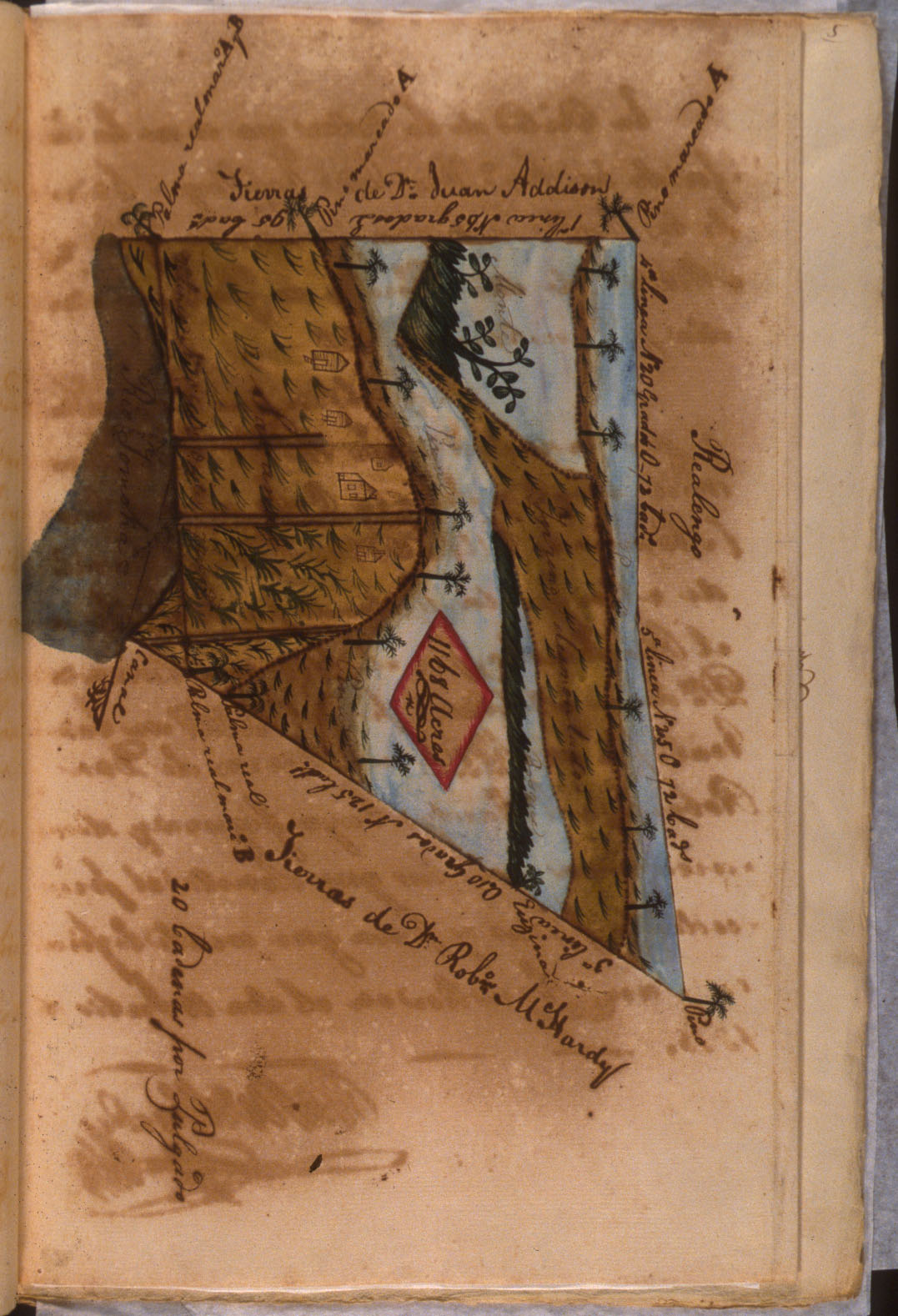 A map from the Spanish Land Grant documents of John Bunch, who acquired the Dunlawton mill and plantation after the death of its original owner (1818).