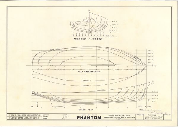 Technical Drawings of the Yawl Phantom, ca. 1938