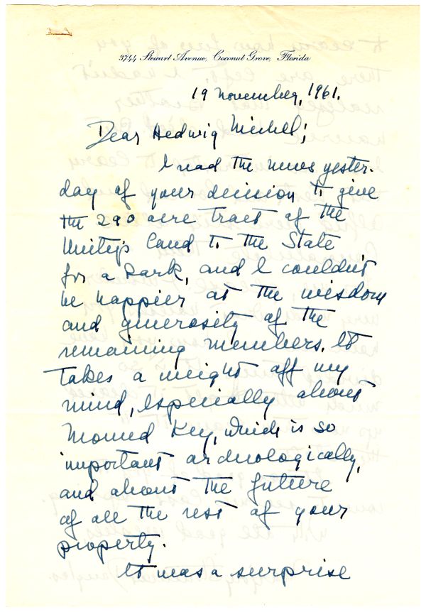 Letter from Marjory Stoneman Douglas to Hedwig Michel, November 19, 1961