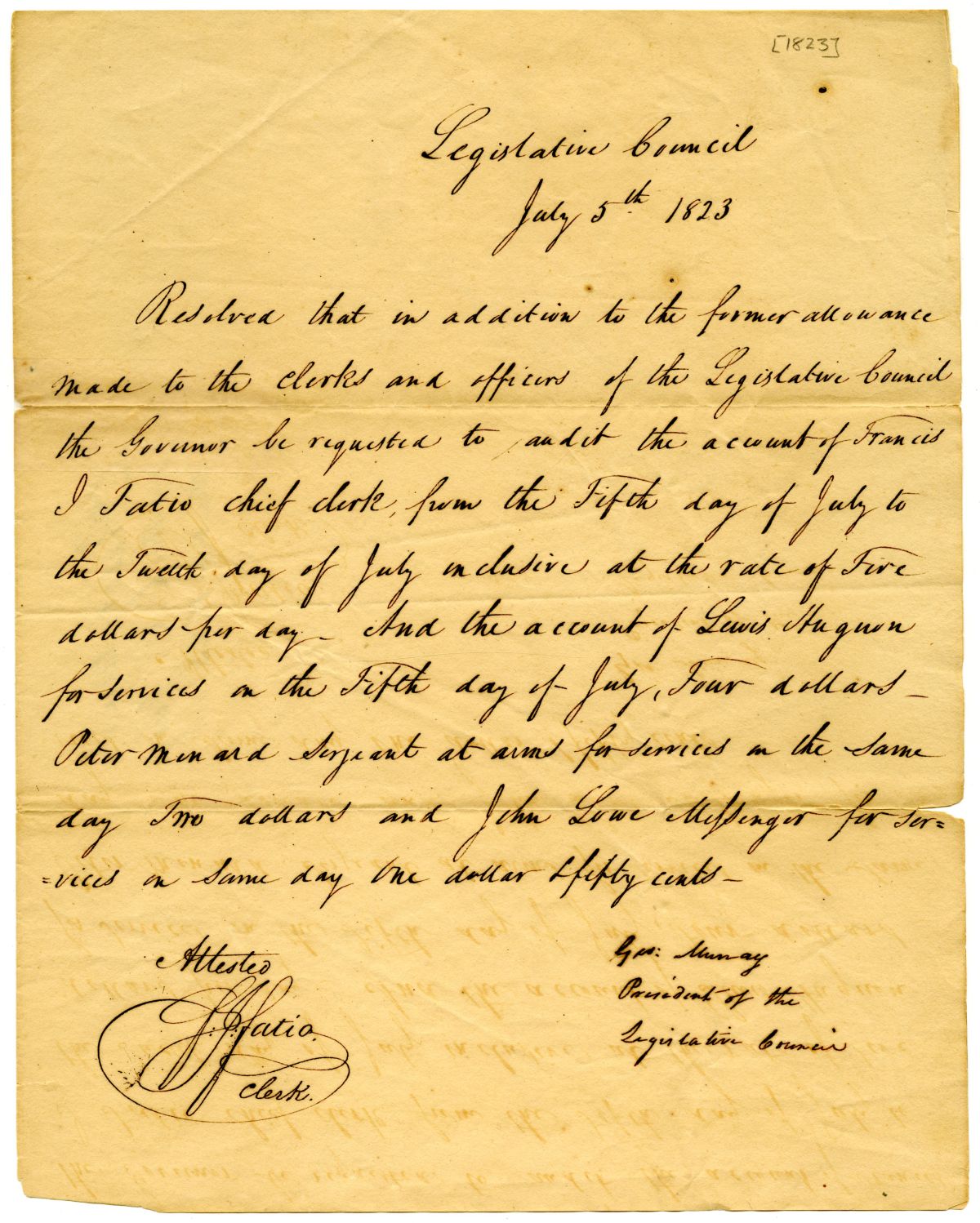 Resolution Providing Compensation to Certain Legislative Officers, 1823