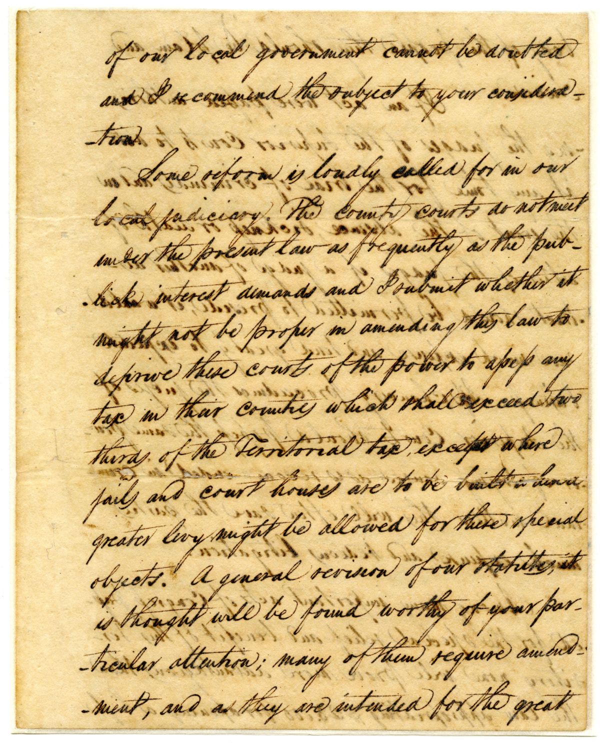 Fragment of Governor William Pope Duval's First Address to the Territorial Legislative Council in Tallahassee, 1824