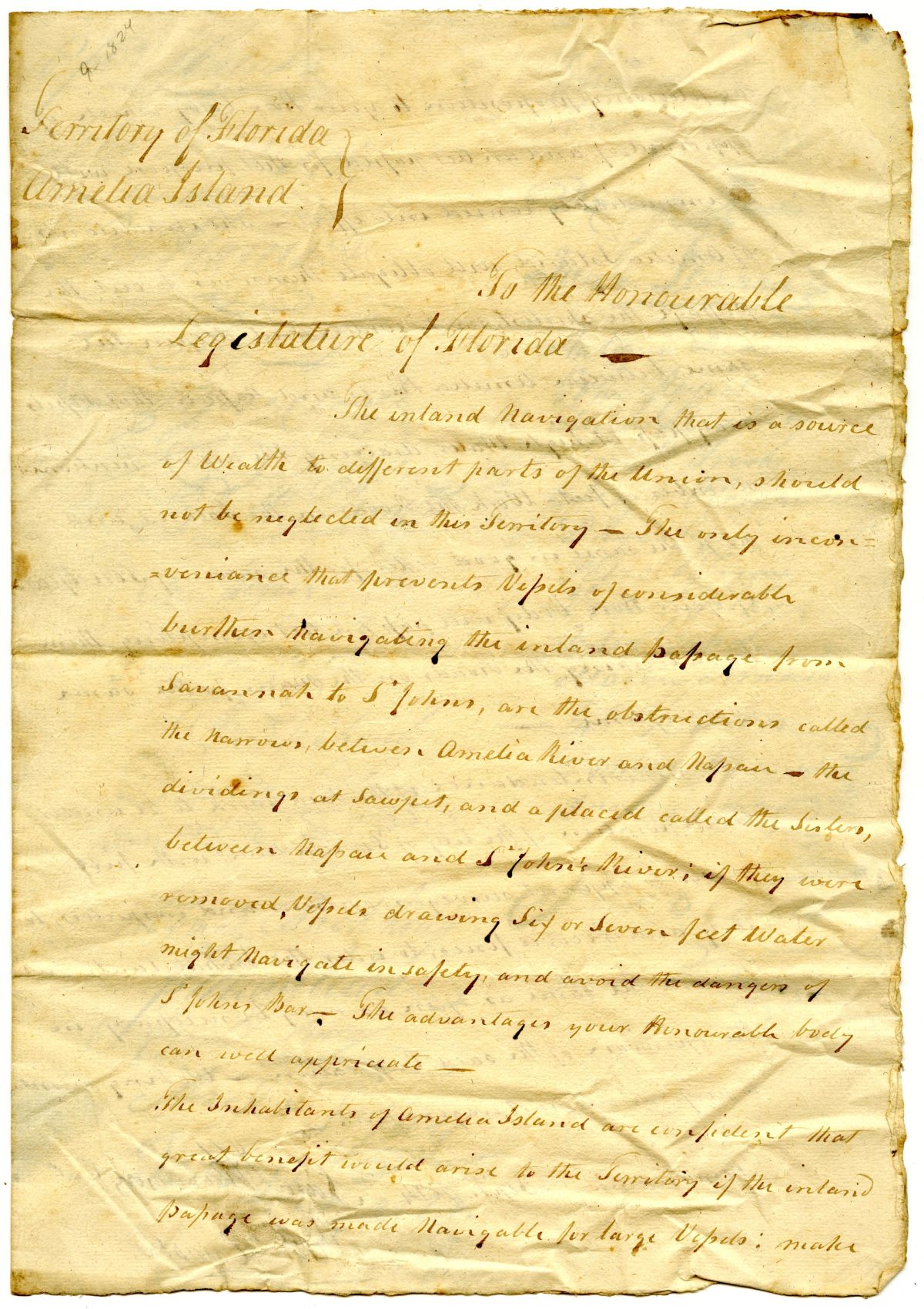 Petition of Inhabitants of Amelia Island Requesting an Improvement of the Inland Waterway, 1825