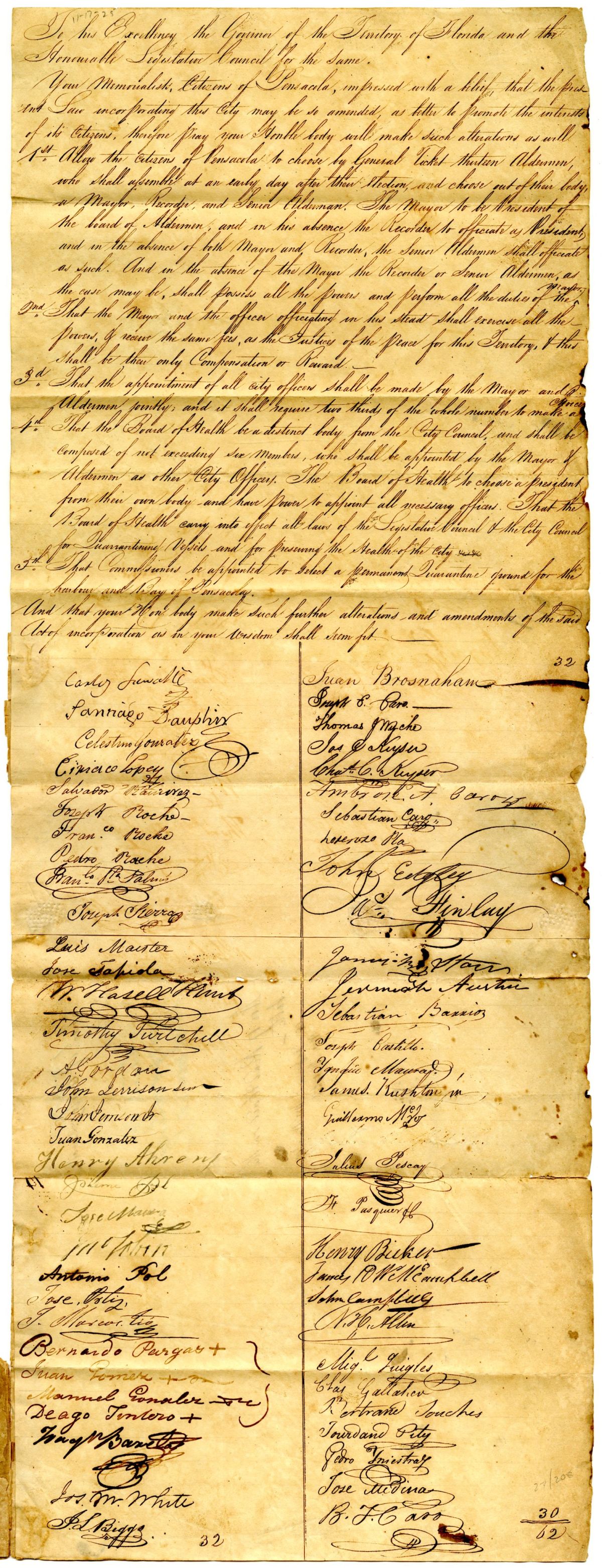 Petition of Citizens of Pensacola Requesting Amendments to Their City Charter, 1825