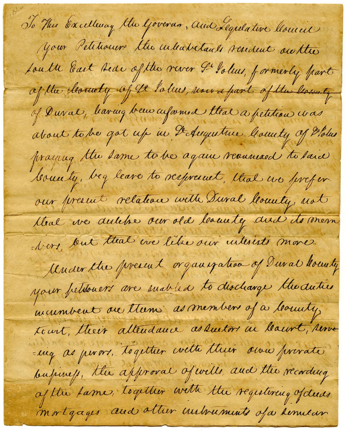 Petition of Citizens of Duval County Requesting that They Remain in Duval County, 1826