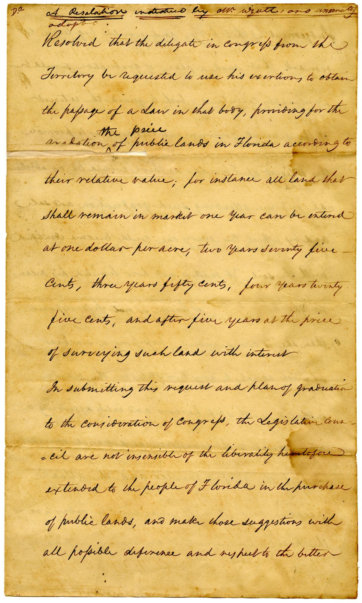 Resolution Calling for the Gradation of Lands in the Territory of Florida, 1827