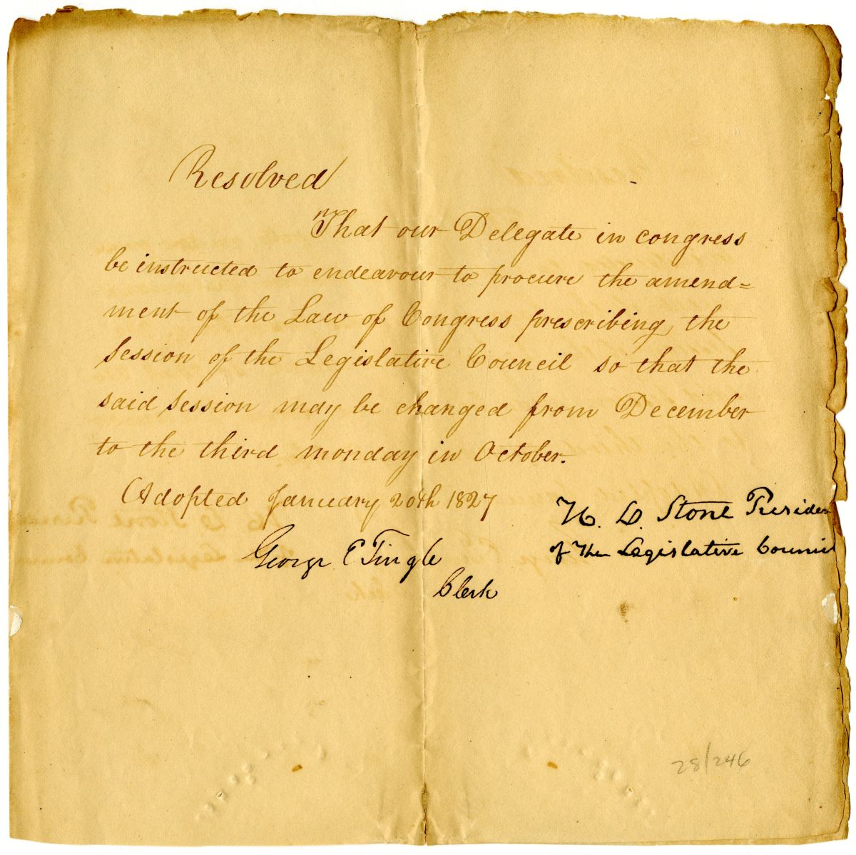 Resolution Calling for a Change in the Meeting Time of the Territorial Legislative Council, 1827