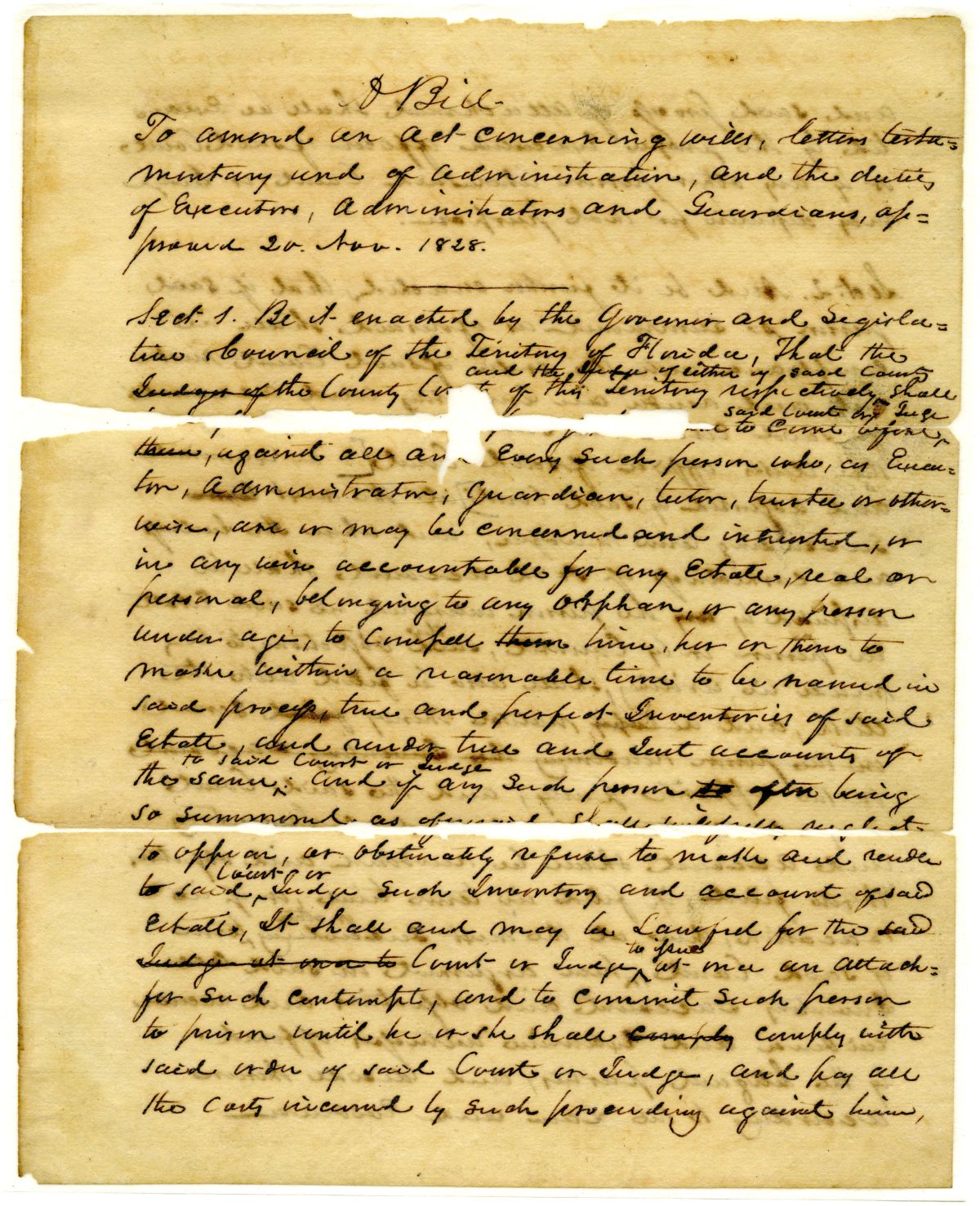 Draft of an Act to Amend an Act Concerning Wills, circa 1829