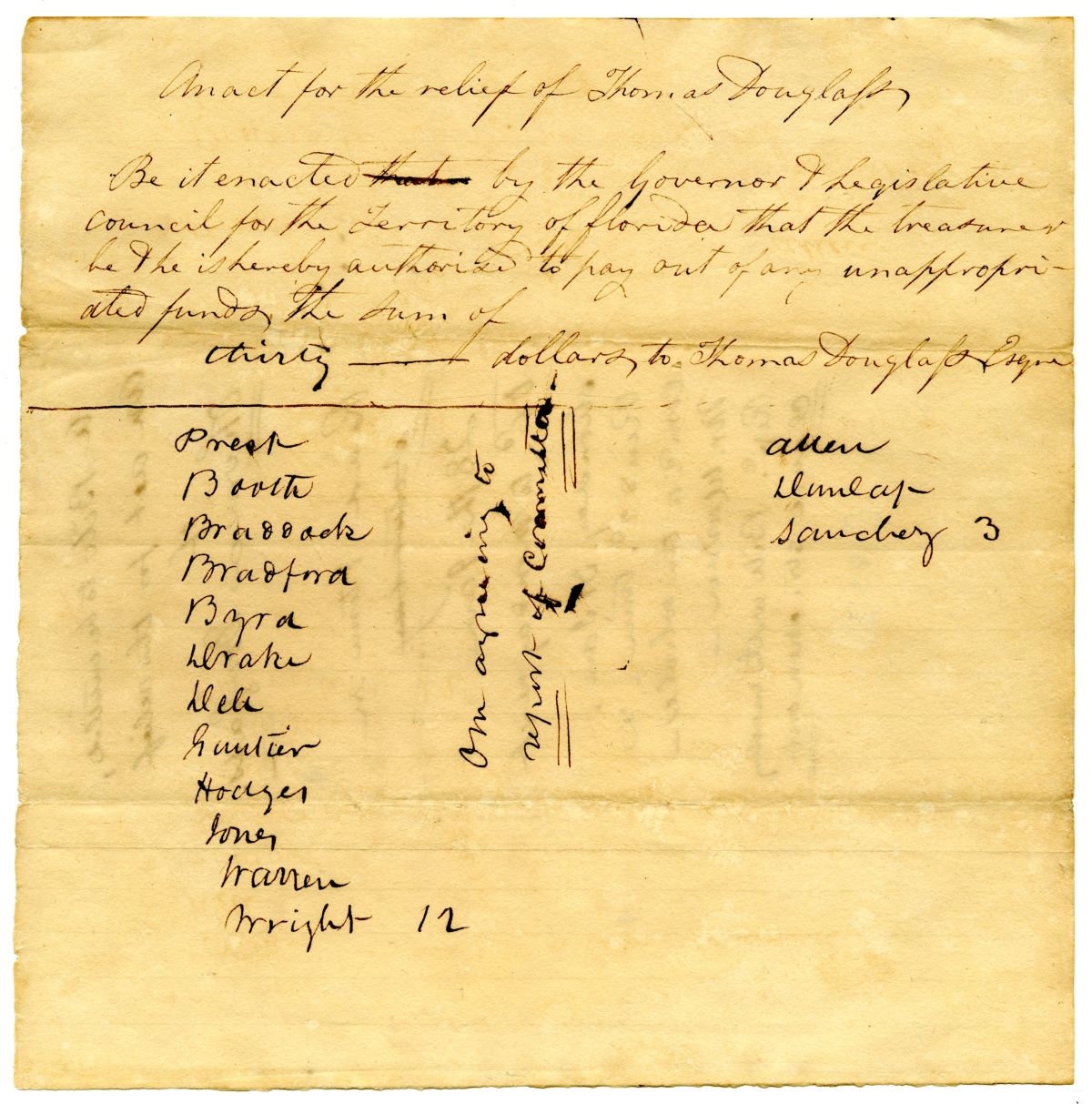 Draft of an Act for the Relief of Thomas Douglass, 1831