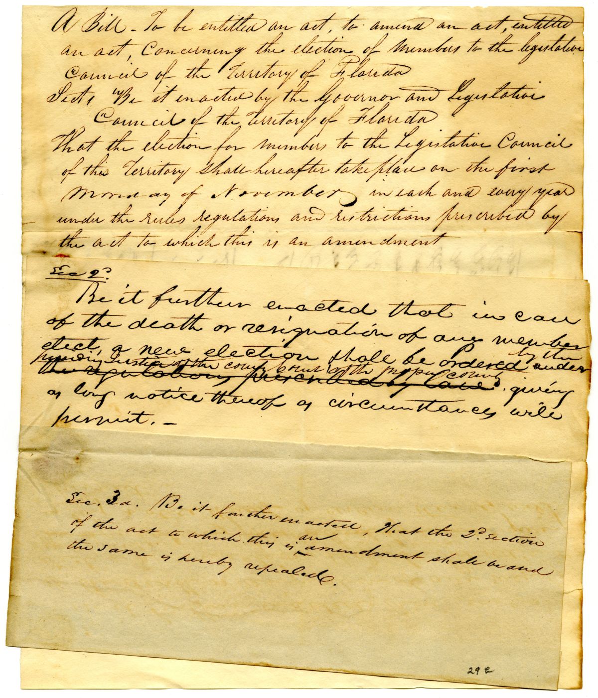 Draft of an Act to Amend an Act Concerning the Election of Members of the Territorial Legislative Council, circa 1831