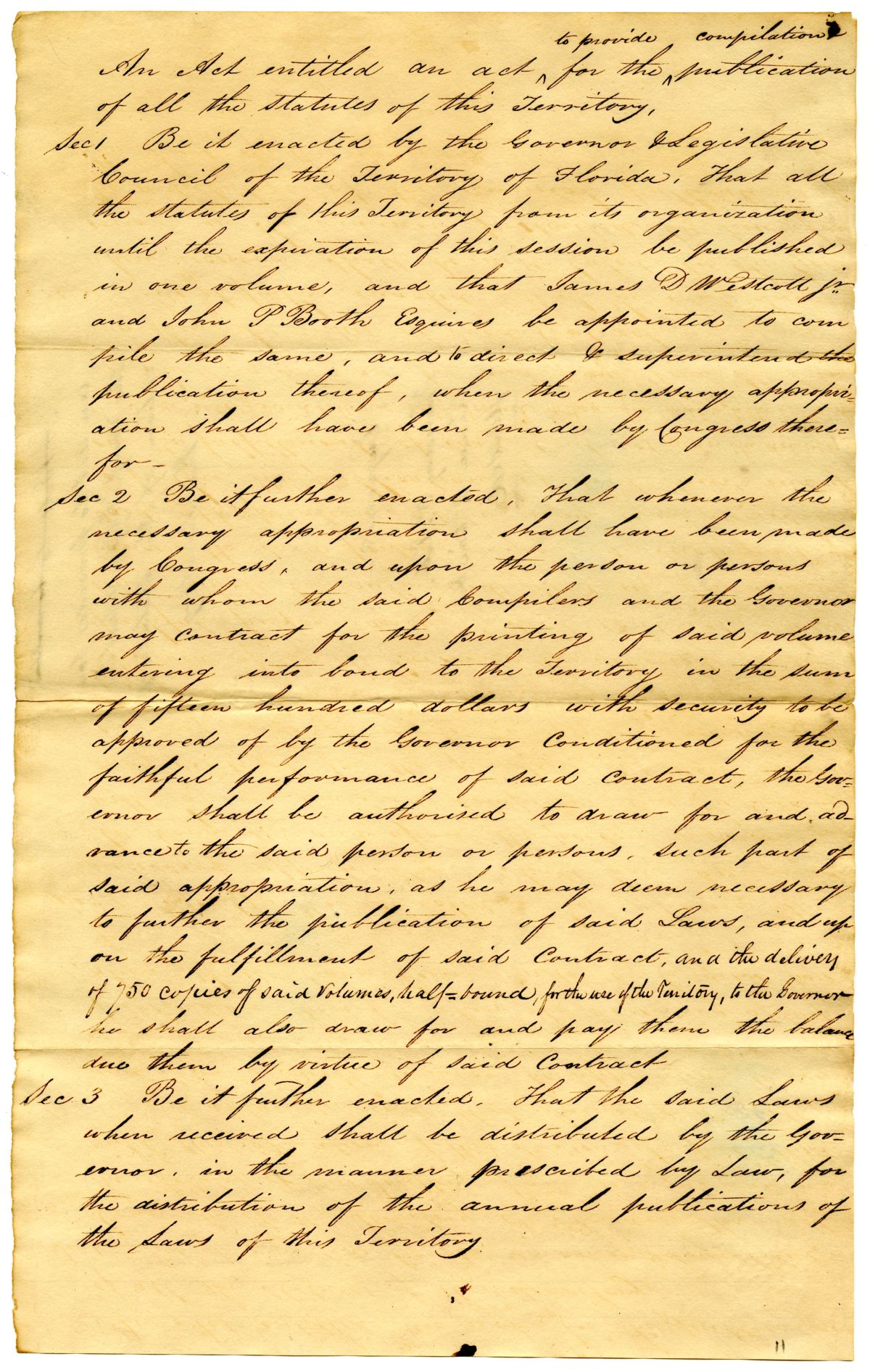 Draft of an Act Entitled an Act for the Publication of All the Statutes of This Territory, 1831