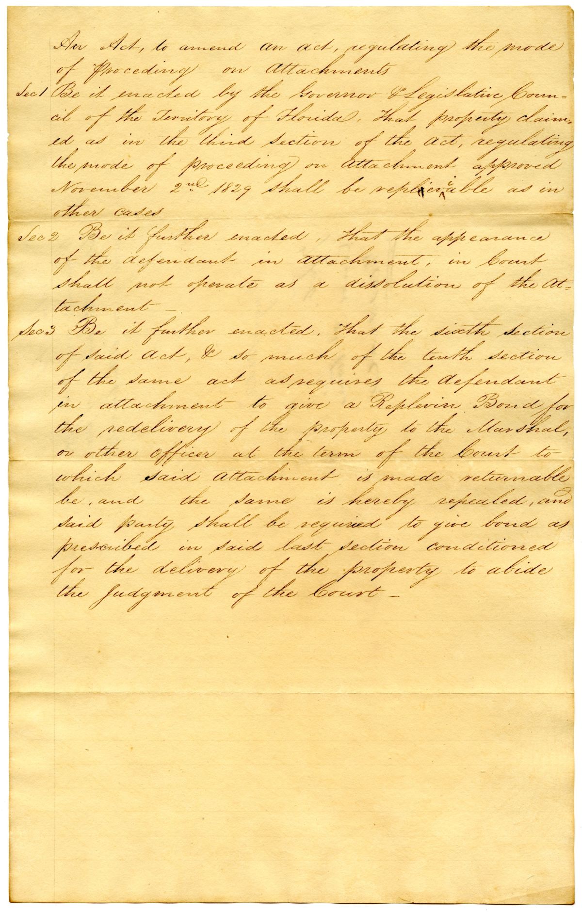 Draft of an Act to Amend an Act Regulating the Mode of Proceeding on Attachments, 1831