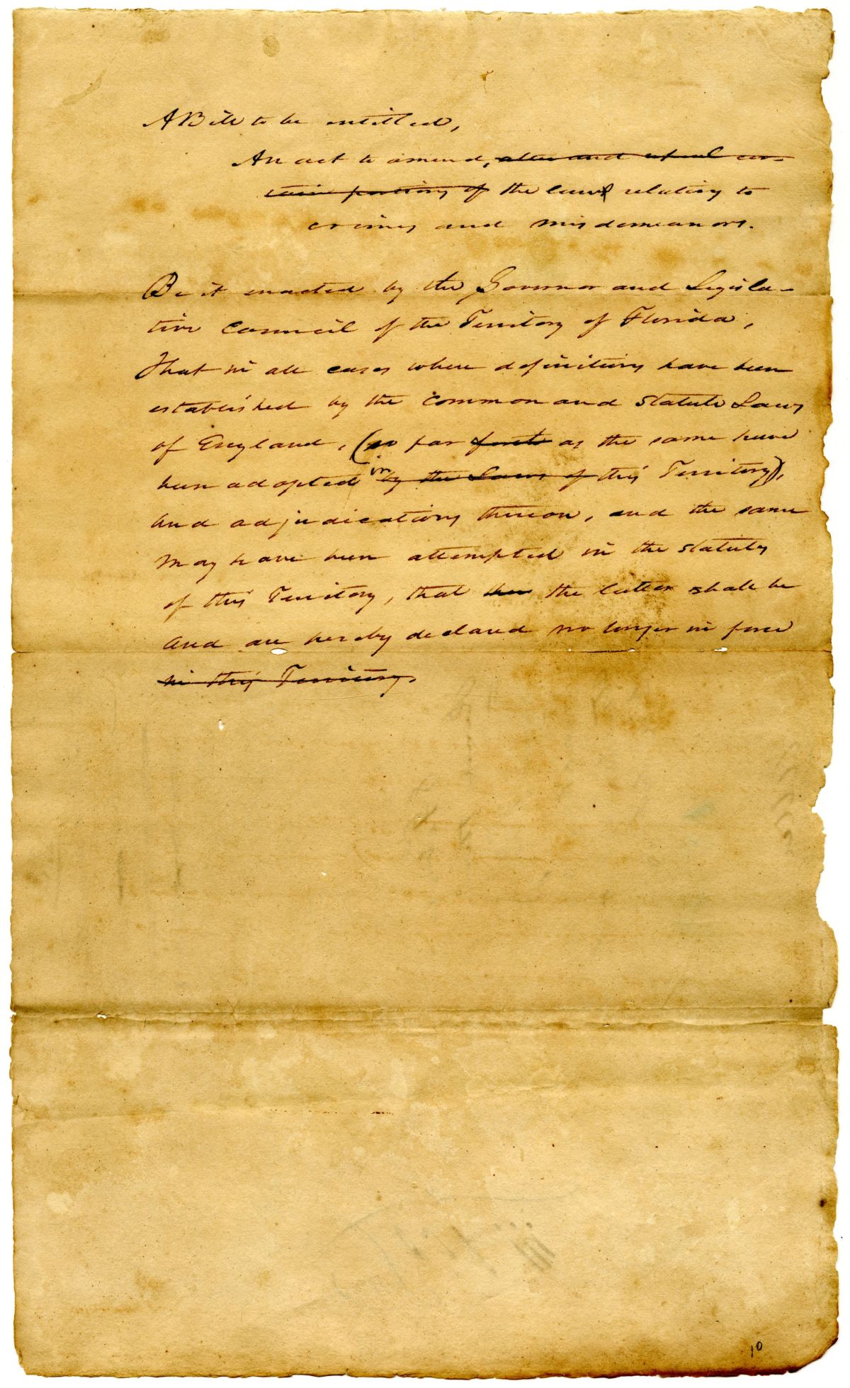 Draft of an Act to Amend an Act Relating to Crimes and Misdemeanors, 1831