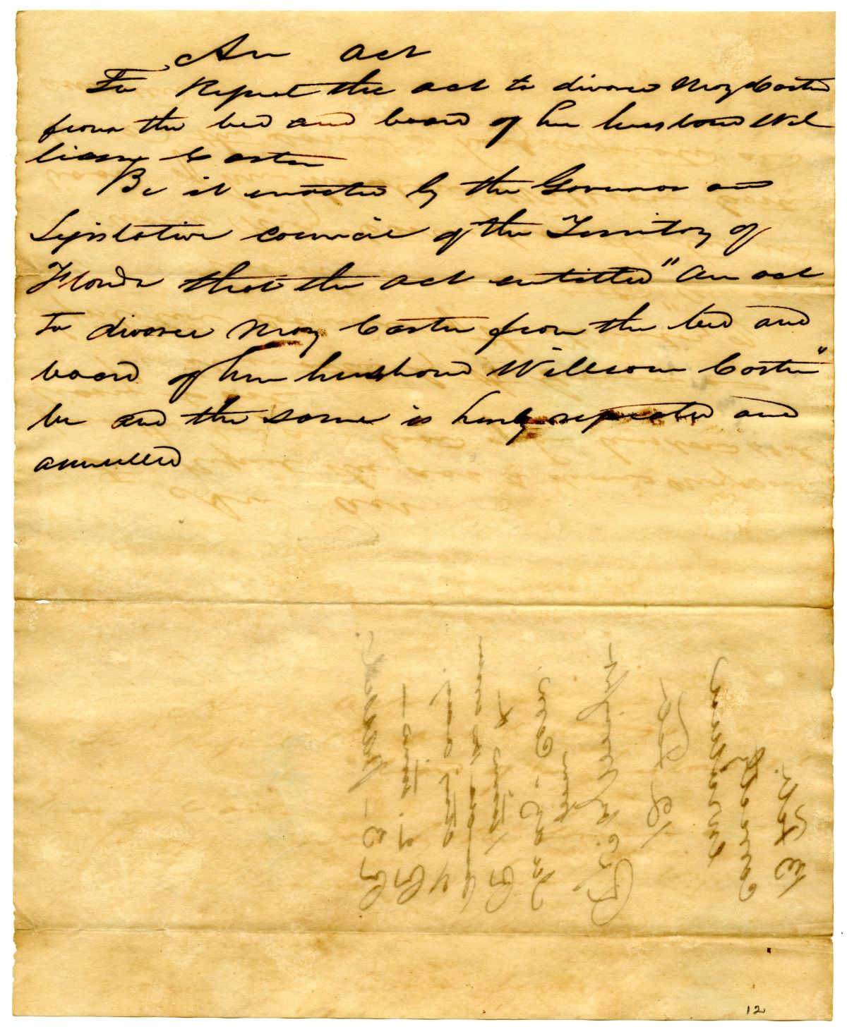 Draft of an Act to Repeal the Act to Separate Mary Carter from William Carter, 1831