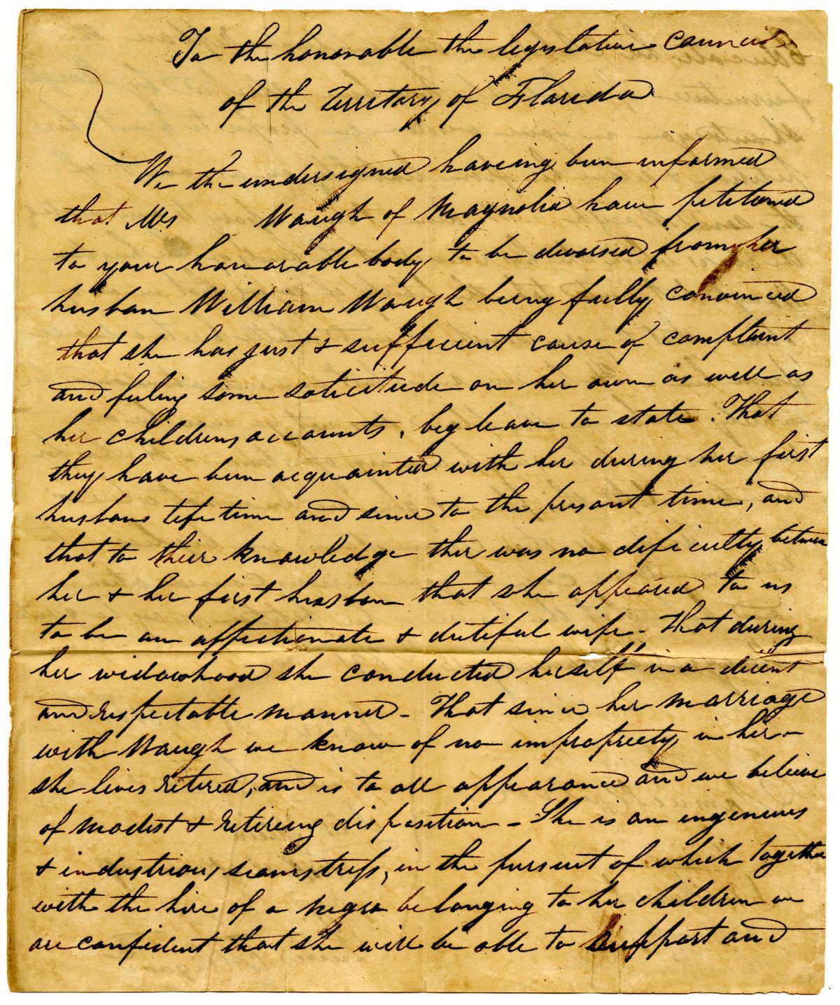 Documents Supporting the Divorce Petition of Mahalah Waugh, 1831