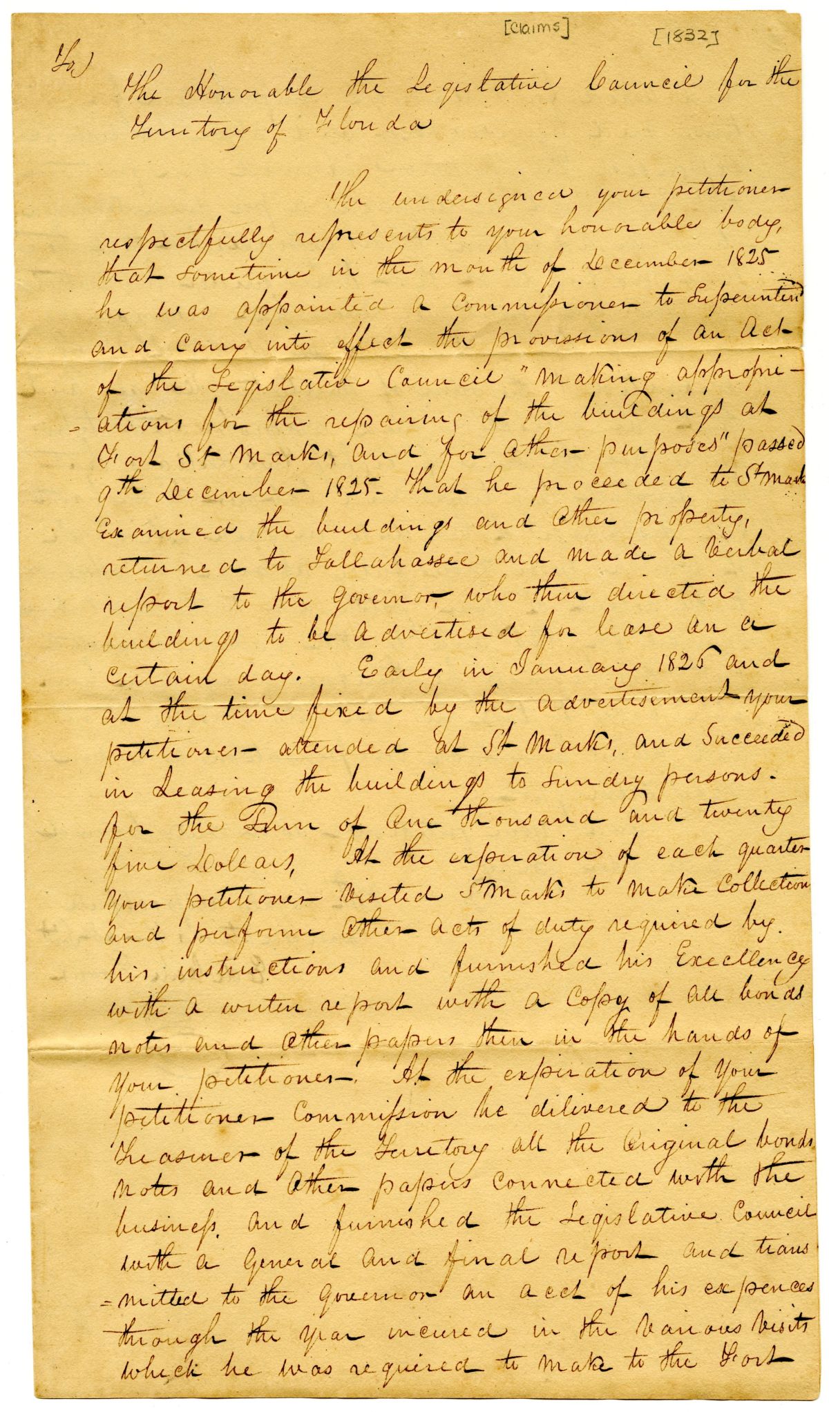 Petition of Ede Van Evons Requesting Compensation for Being a Building Superintendent at Saint Marks, circa 1832