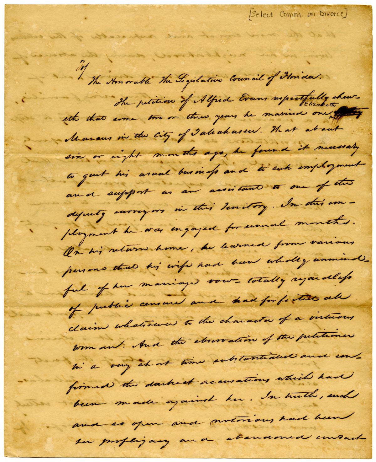 Divorce Petition of Alfred Evans, 1832