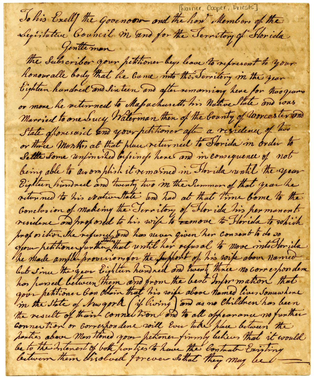 Divorce Petition of Samuel Kingsley, 1832