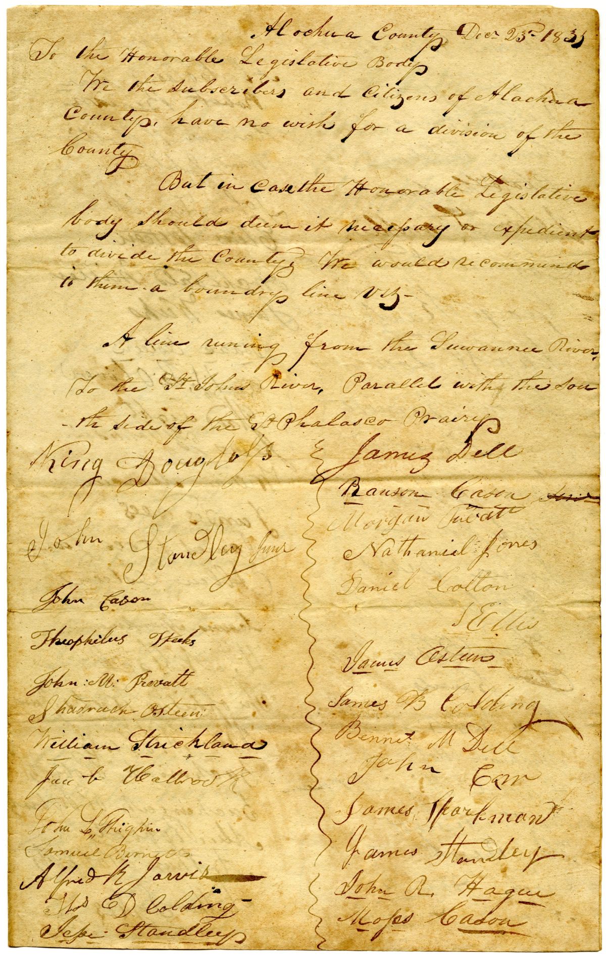 Petition of Citizens of Alachua County Concerning the Division of the County, circa 1832