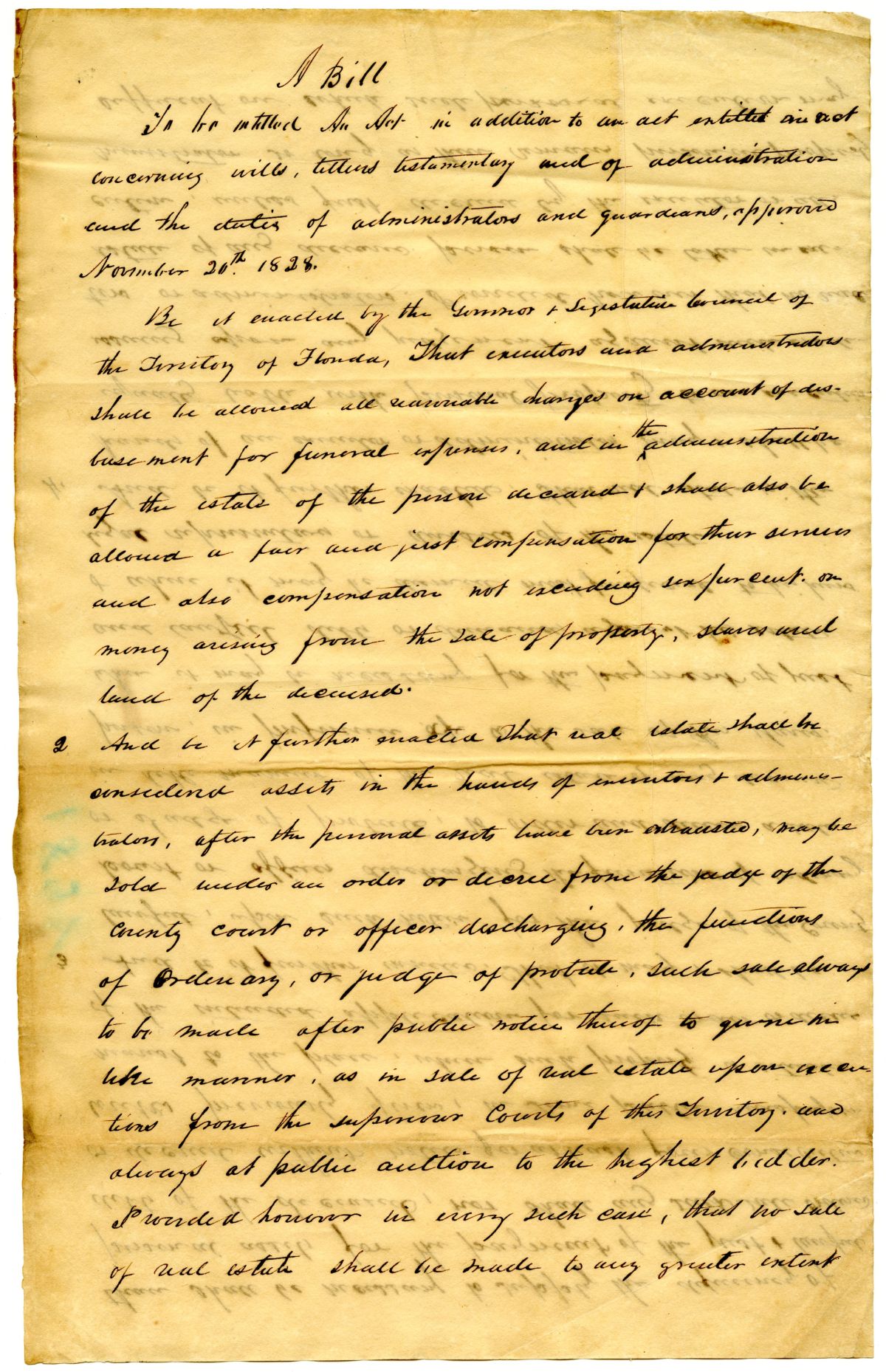 Draft of an Act in Addition to an Act Concerning Wills, Letters Testamentary and Administrators, 1833