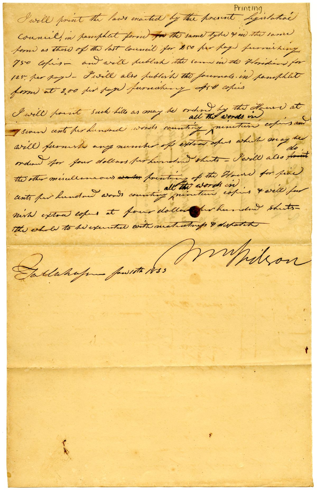 Contract to Print the Laws and Journal of the Territorial Legislative Council, 1833