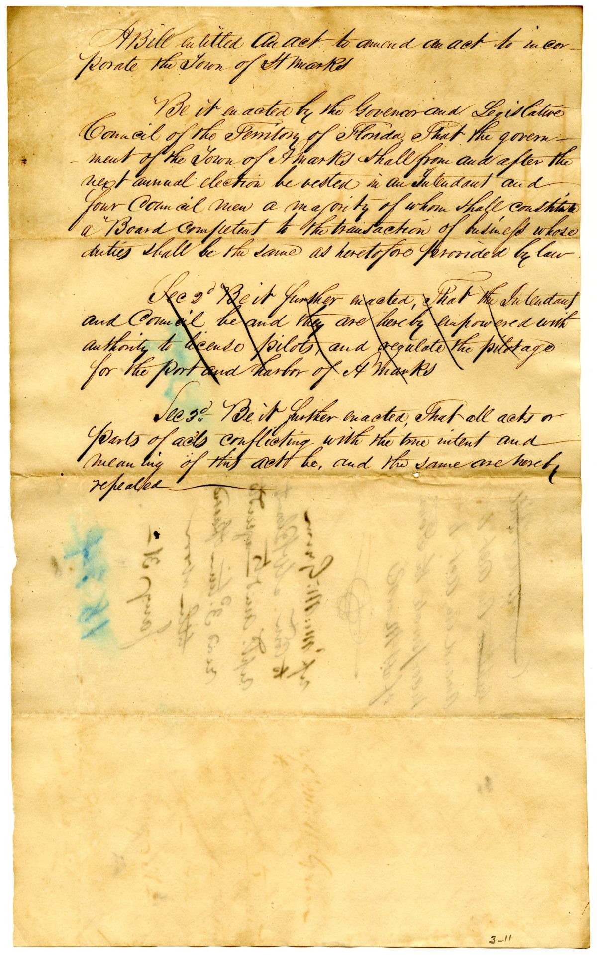 Draft of an Act to Amend an Act to Incorporate the Town of Saint Marks, 1834