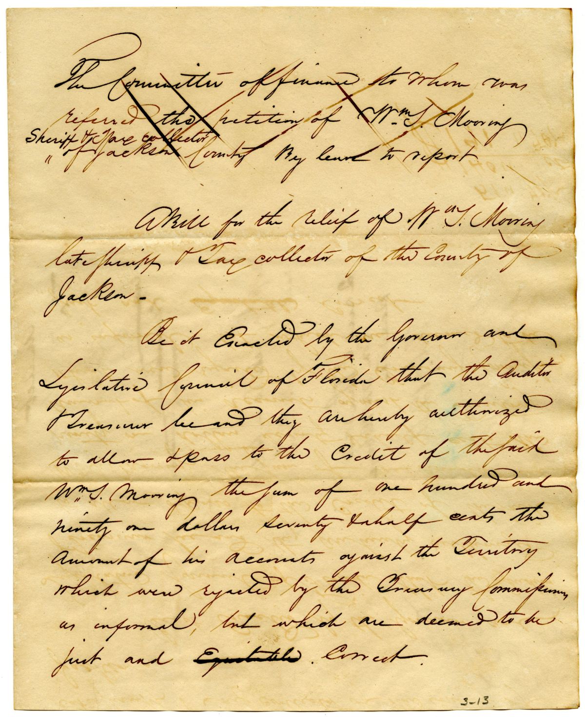 Draft of an Act for the Relief of William S. Mooring, 1834