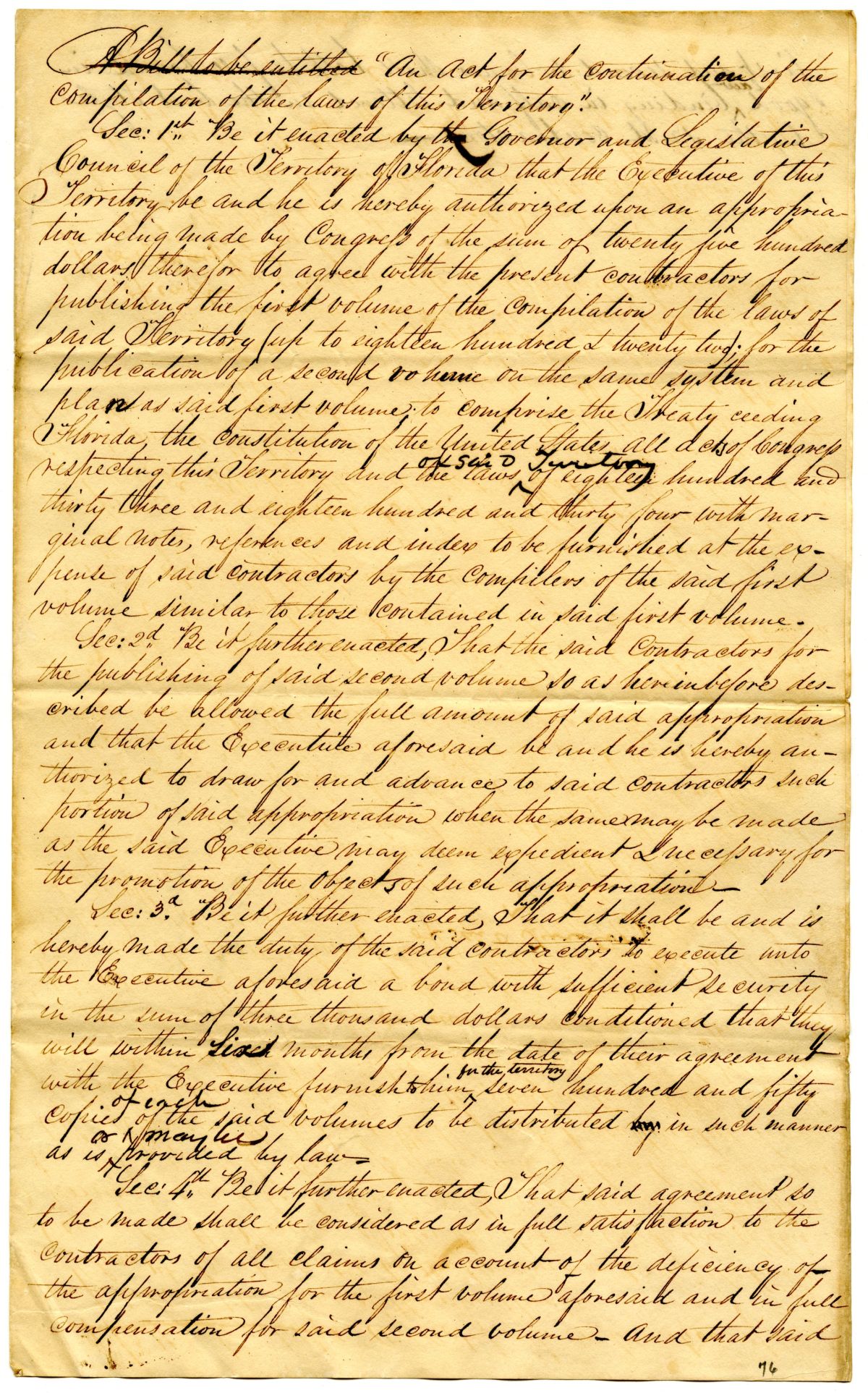 Draft of an Act for the Continuation of the Compilation of the Laws of the Territory, 1834