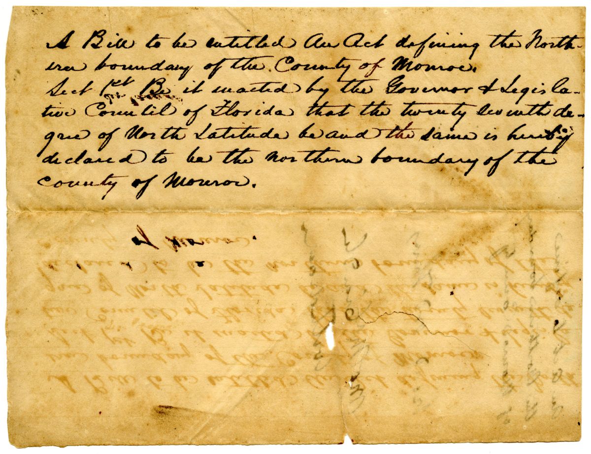 Draft of an Act Defining the Northern Boundary of the County of Monroe, circa 1834