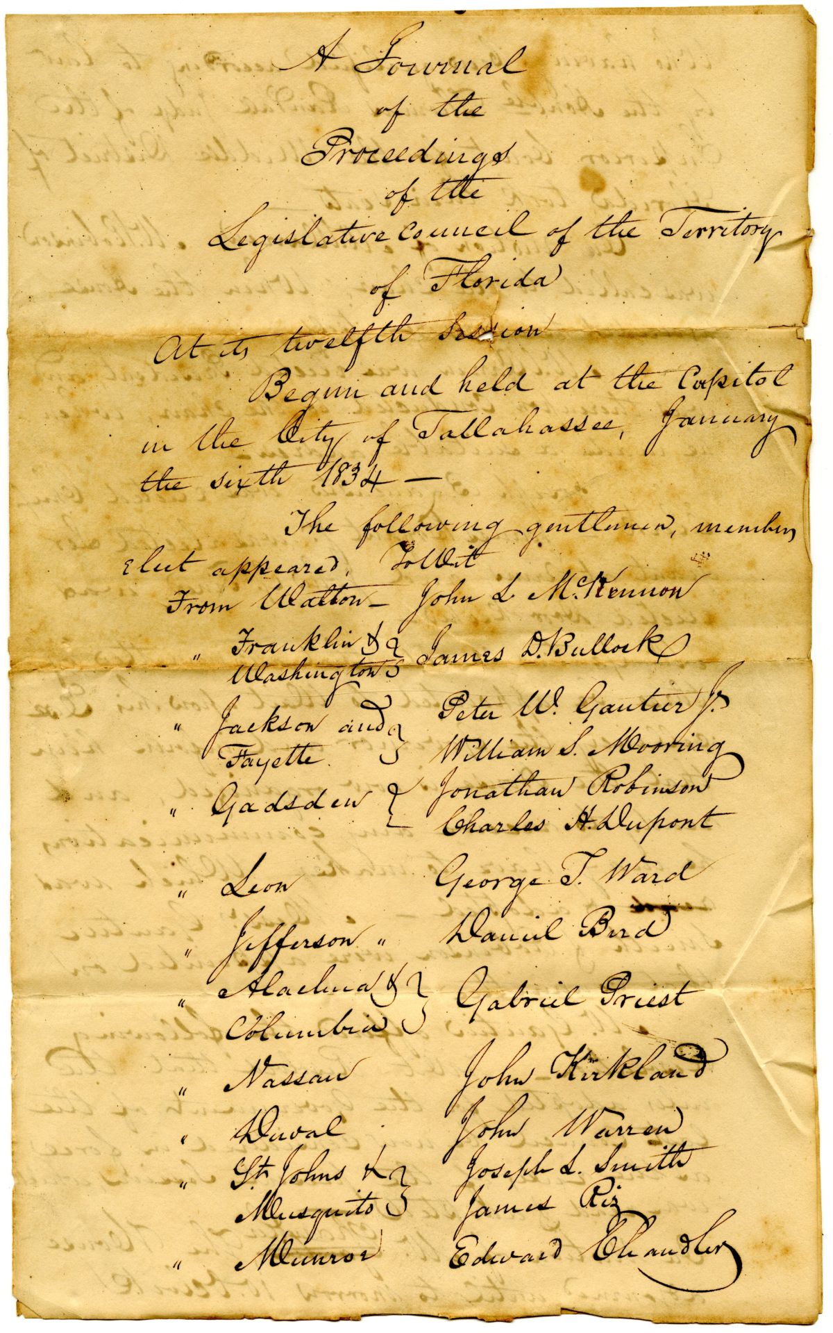 Journal of the Florida Territorial Legislative Council, January 6 - February 16, 1834