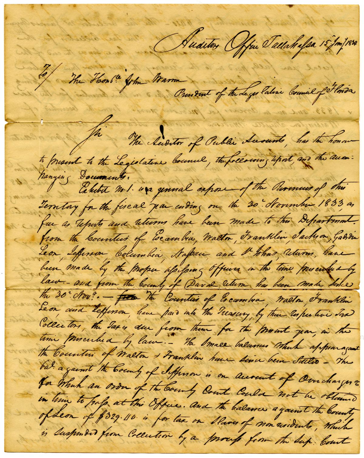 Report of Territorial Auditor Thomas Brown - January 15, 1834