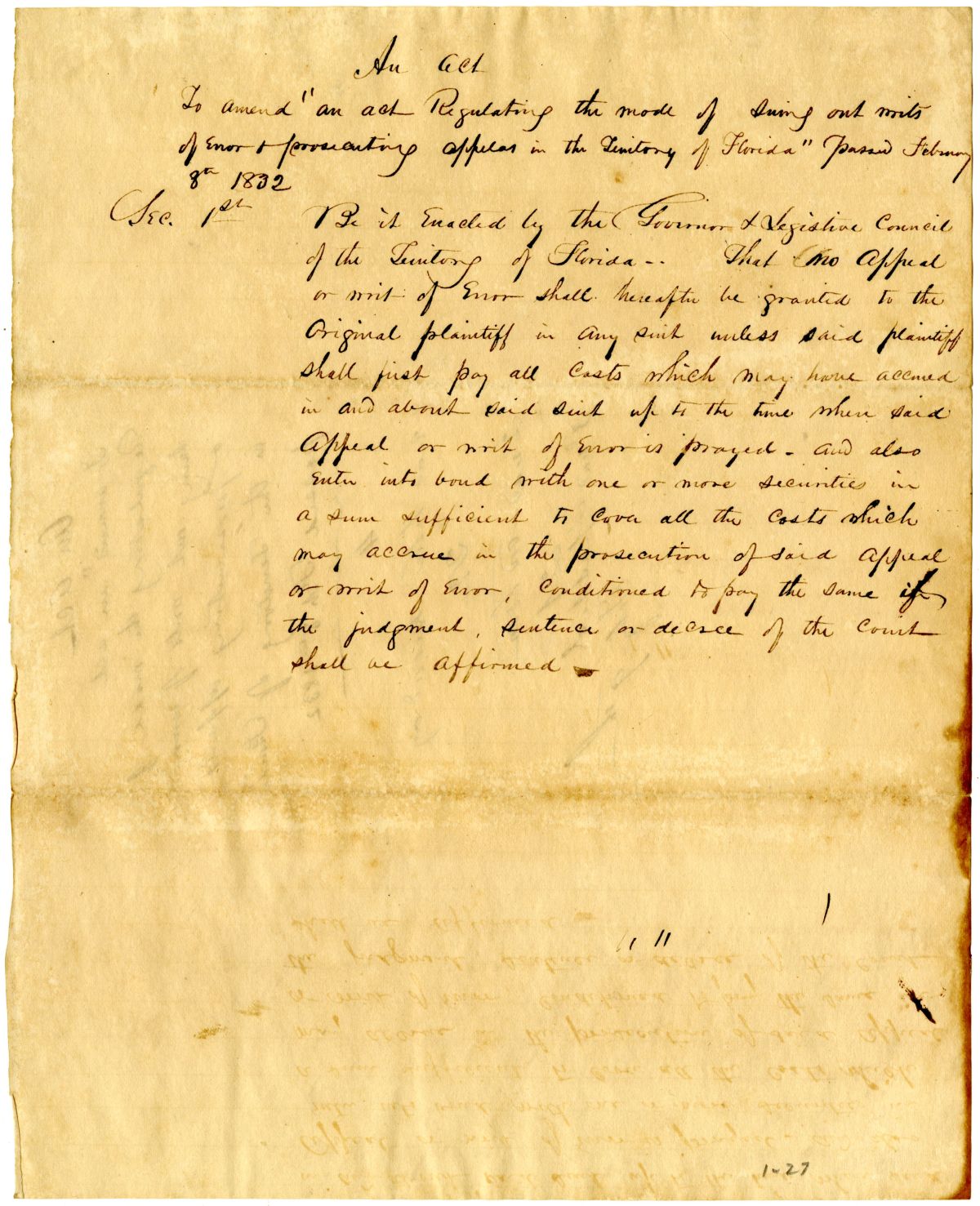 Draft of an Act to Amend an Act Regulating the Mode of Suing Out Writs of Error, 1836