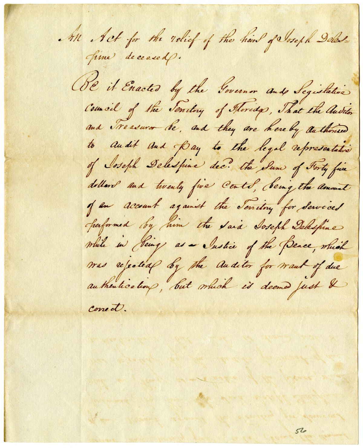 Draft of an Act for the Relief of the Heirs of Joseph Delespine, 1837