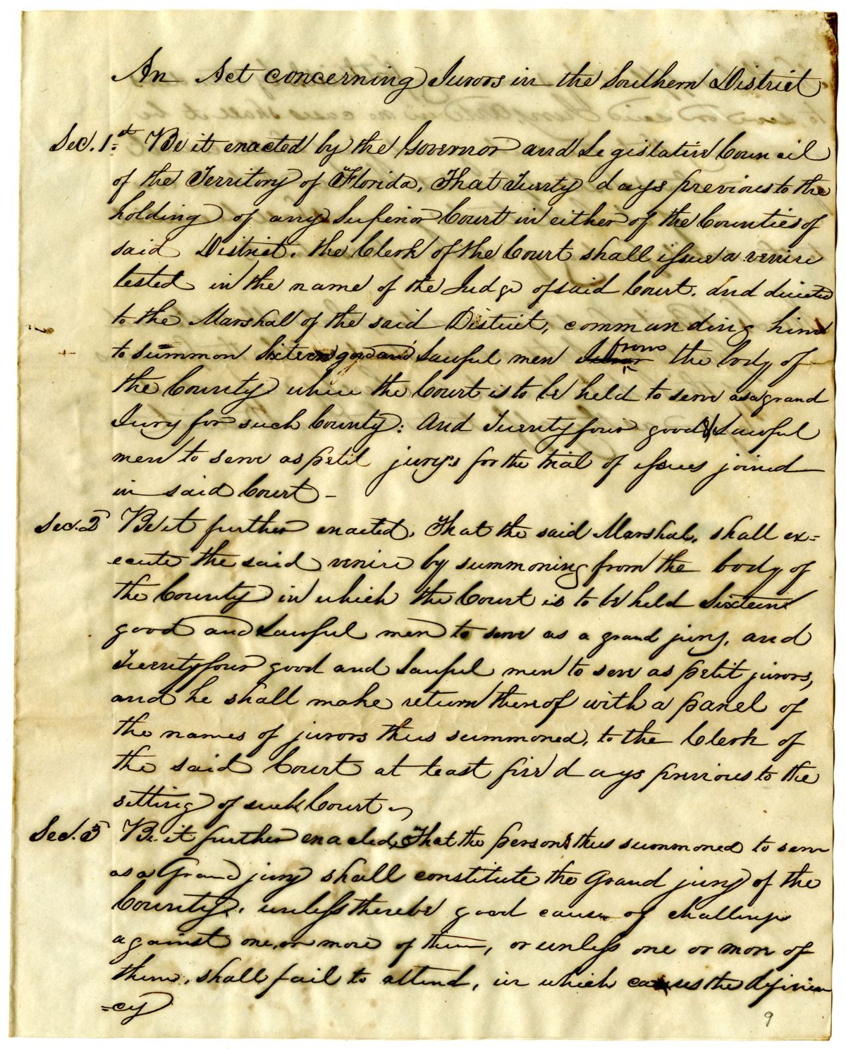 Draft of an Act Concerning Jurors in the Southern District, 1837