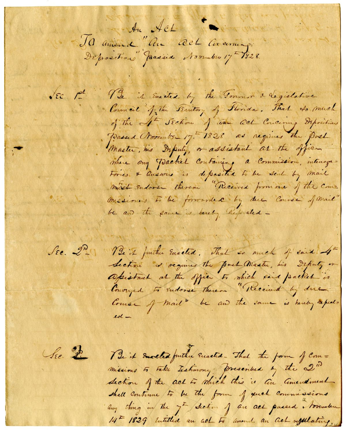 Draft of an Act to Amend an Act Concerning Depositions, 1836