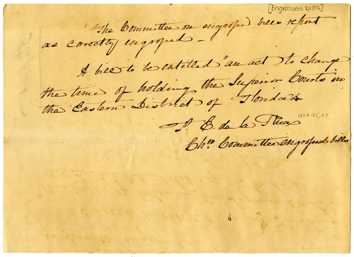 Report of the Committee on Engrossed Bills Regarding a Correctly Engrossed Bill, circa 1845