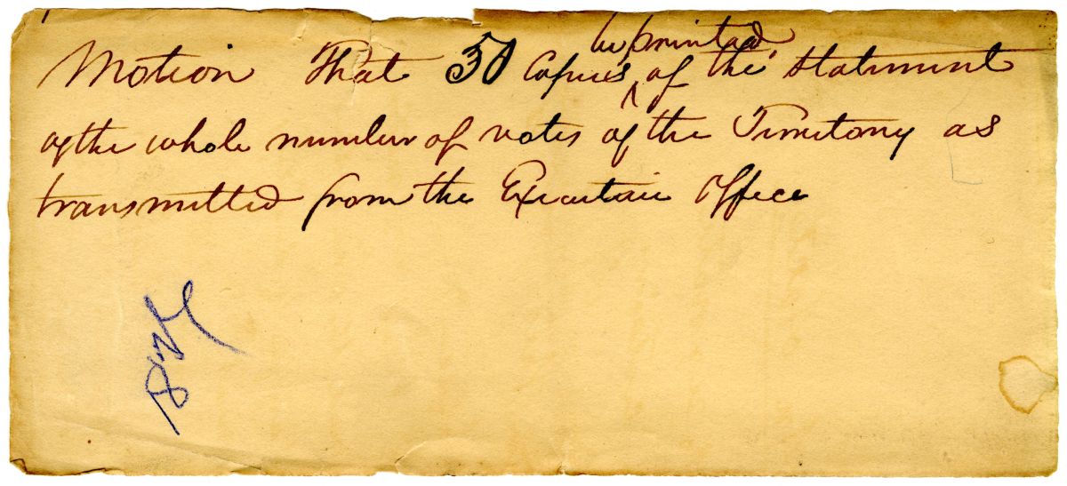 Motion that the Statement of the Votes of the Territory Transmitted from the Executive Office Be Printed, circa 1827