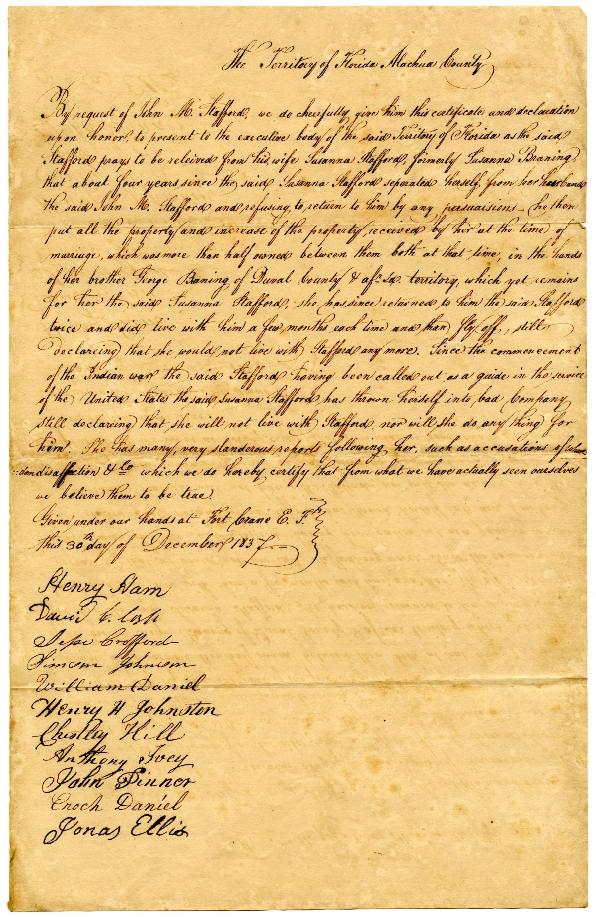 Petition of Associates of John M. Stafford in Support of His Divorce from His Wife, 1837