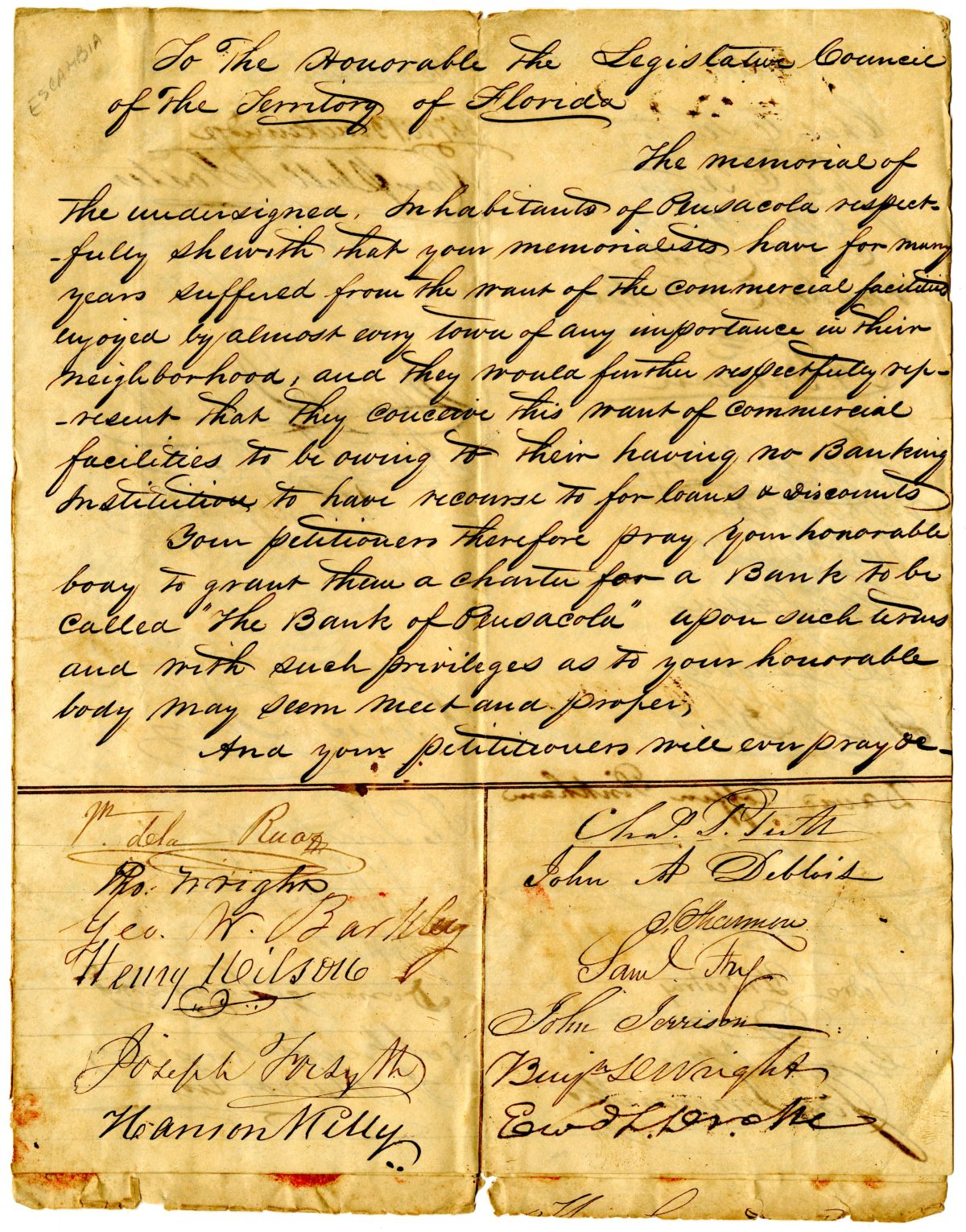 Petition of Citizens of Pensacola Requesting a Bank of Pensacola, circa 1831