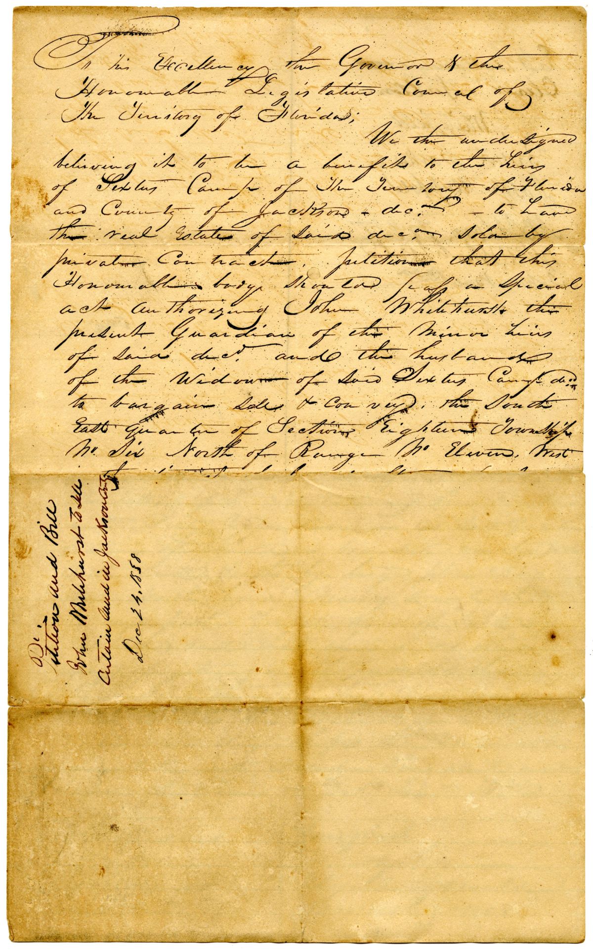 Petition of Citizens Requesting that John Whitehurst Be Able to Sell the Real Estate of Sextus Camp, 1838