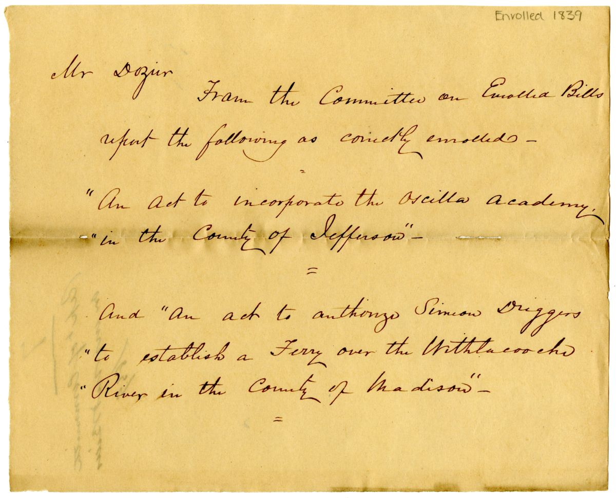 Report of the Committee on Enrolled Bills, 1839