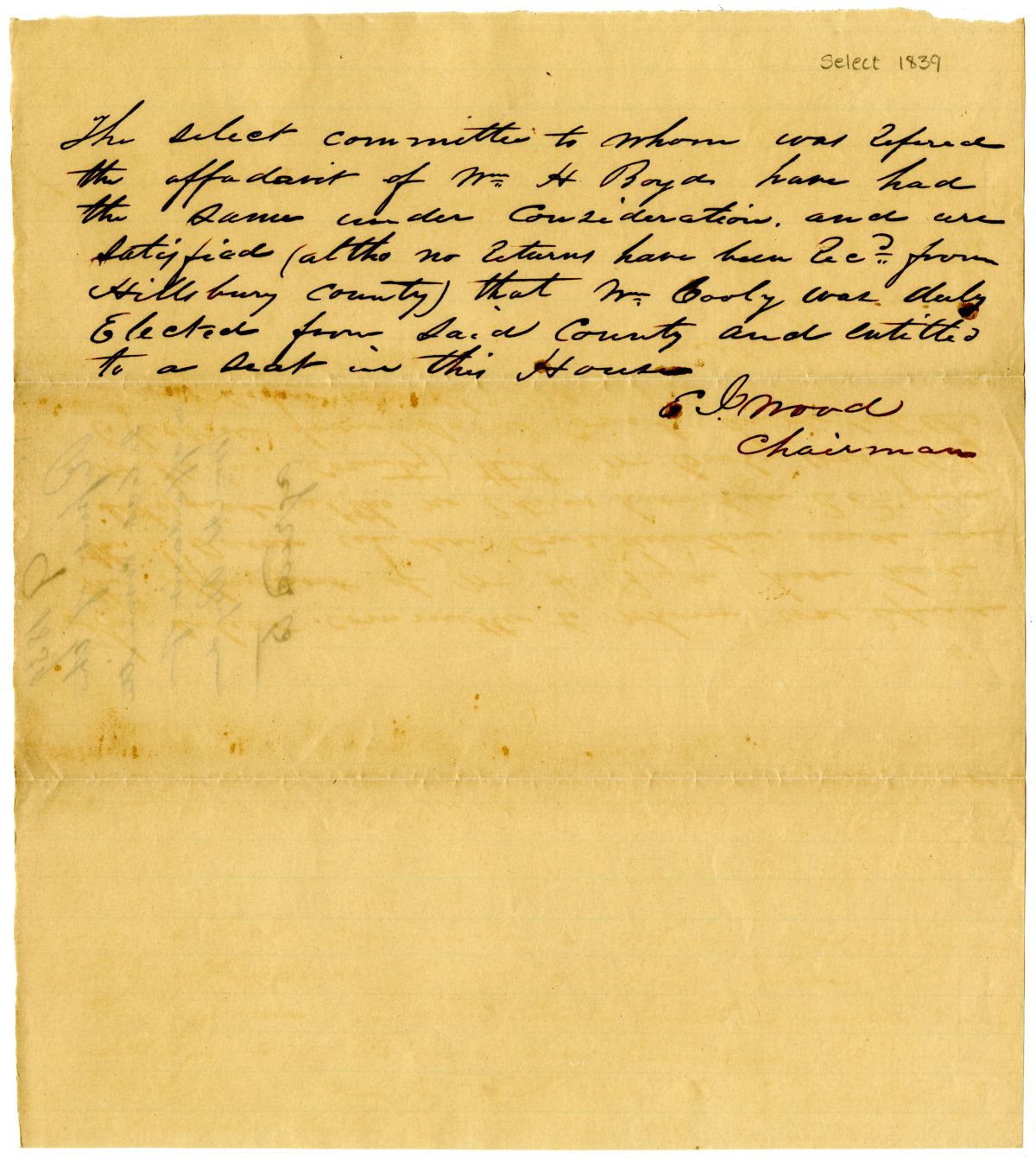 Report of the Select Committee to Whom Was Referred the Affidavit of William H. Boyd, 1839