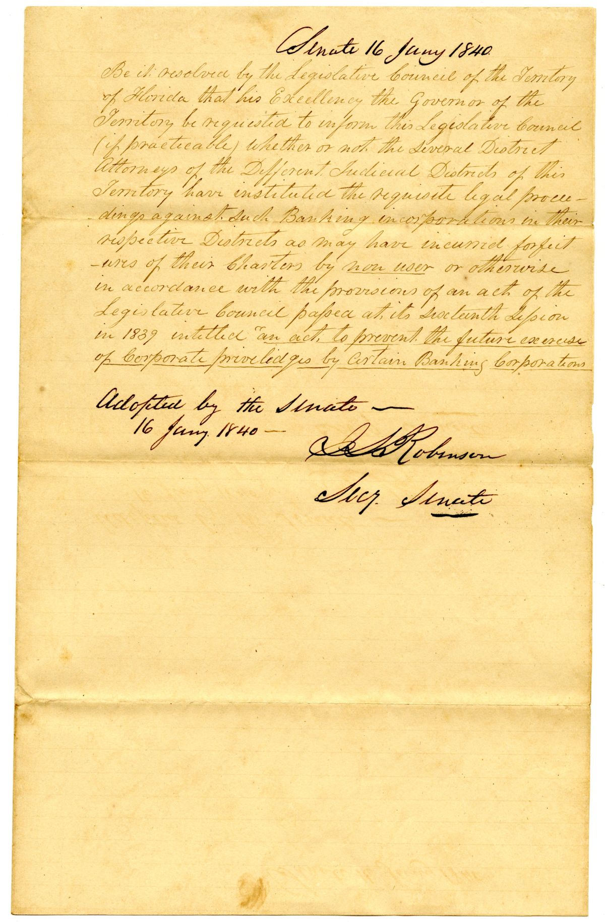 Resolution Requesting that the Governor Inform the Territorial Legislative Council on the Status of Certain Legal Proceedings, 1840