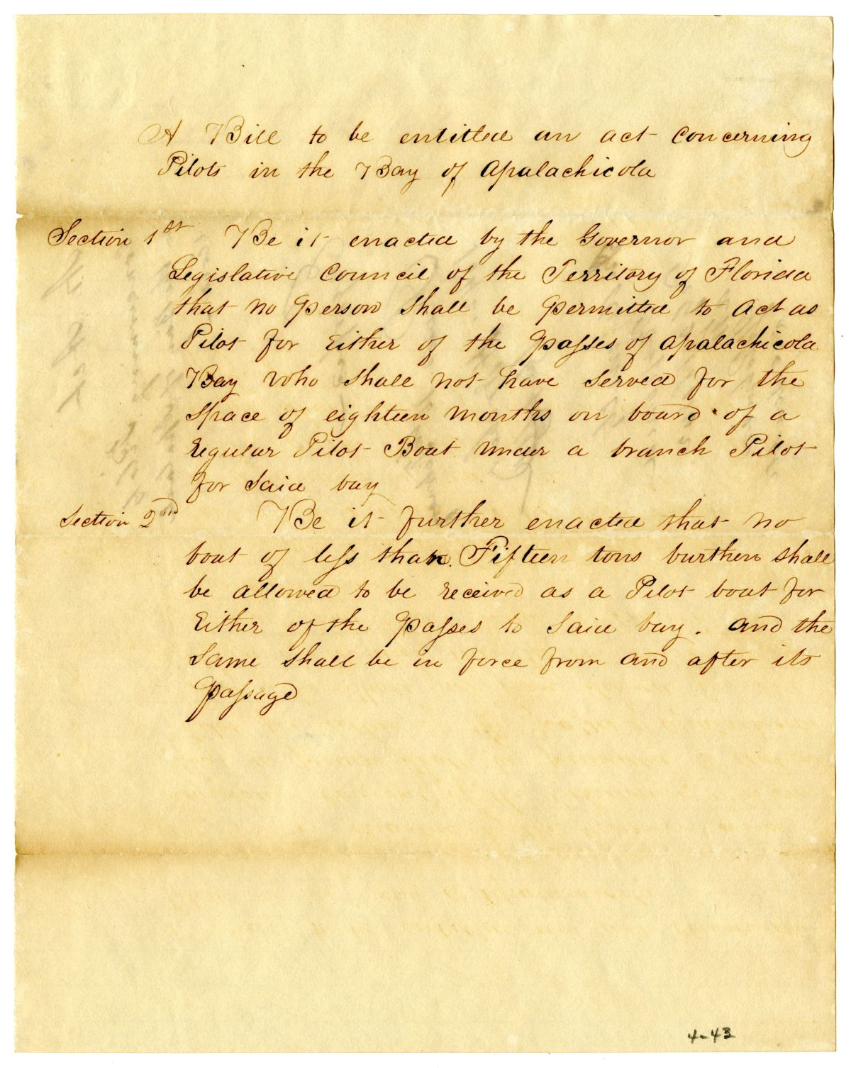 Draft of an Act Concerning Pilots in the Bay of Apalachicola, 1842