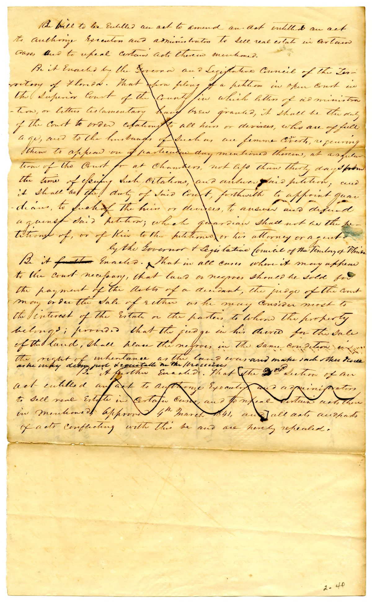 Draft of an Act to Amend an Act to Authorize Executors and Administrators to Sell Real Estate in Certain Cases, 1842