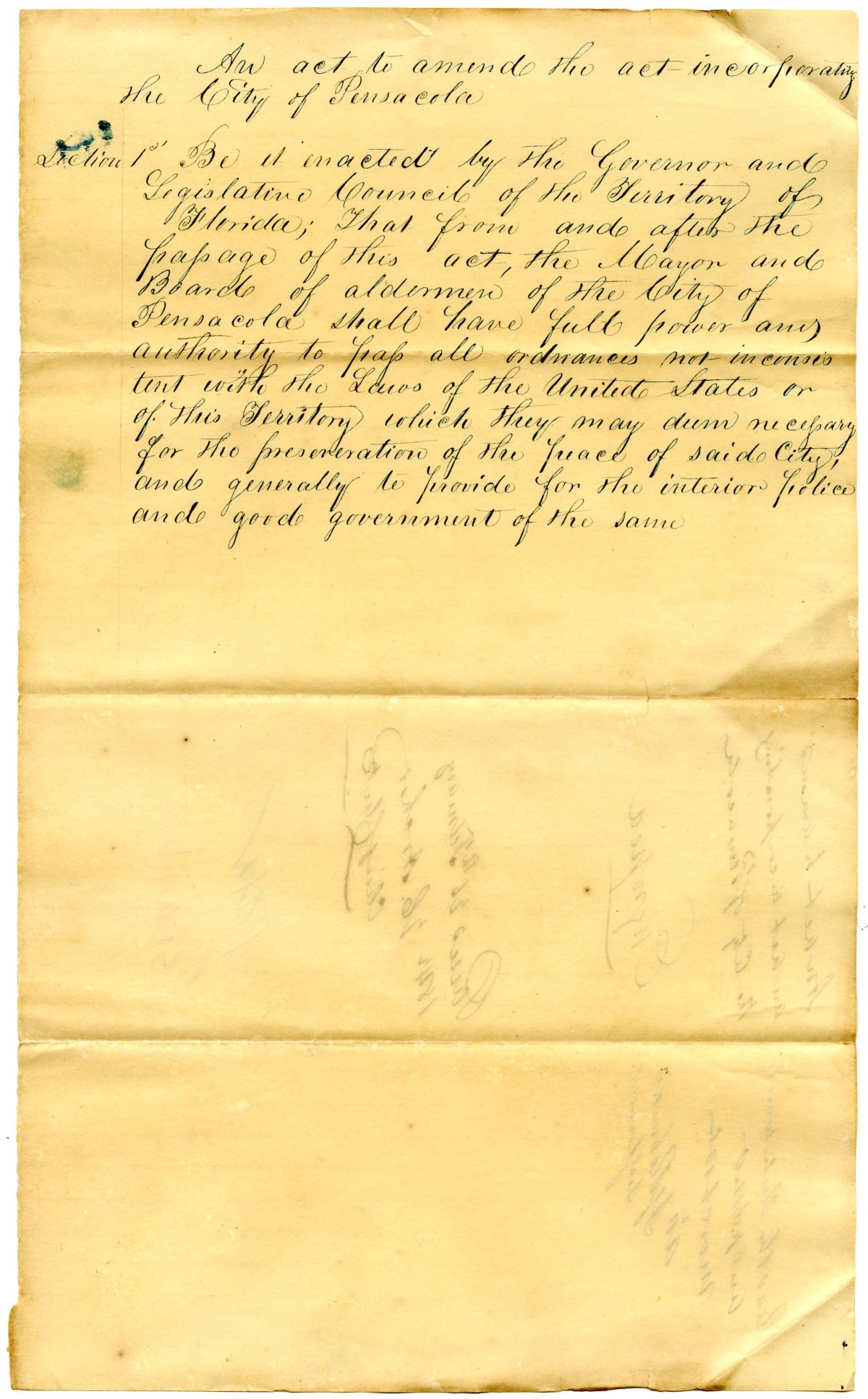 Draft of an Act to Amend the Act Incorporating the City of Pensacola, 1842