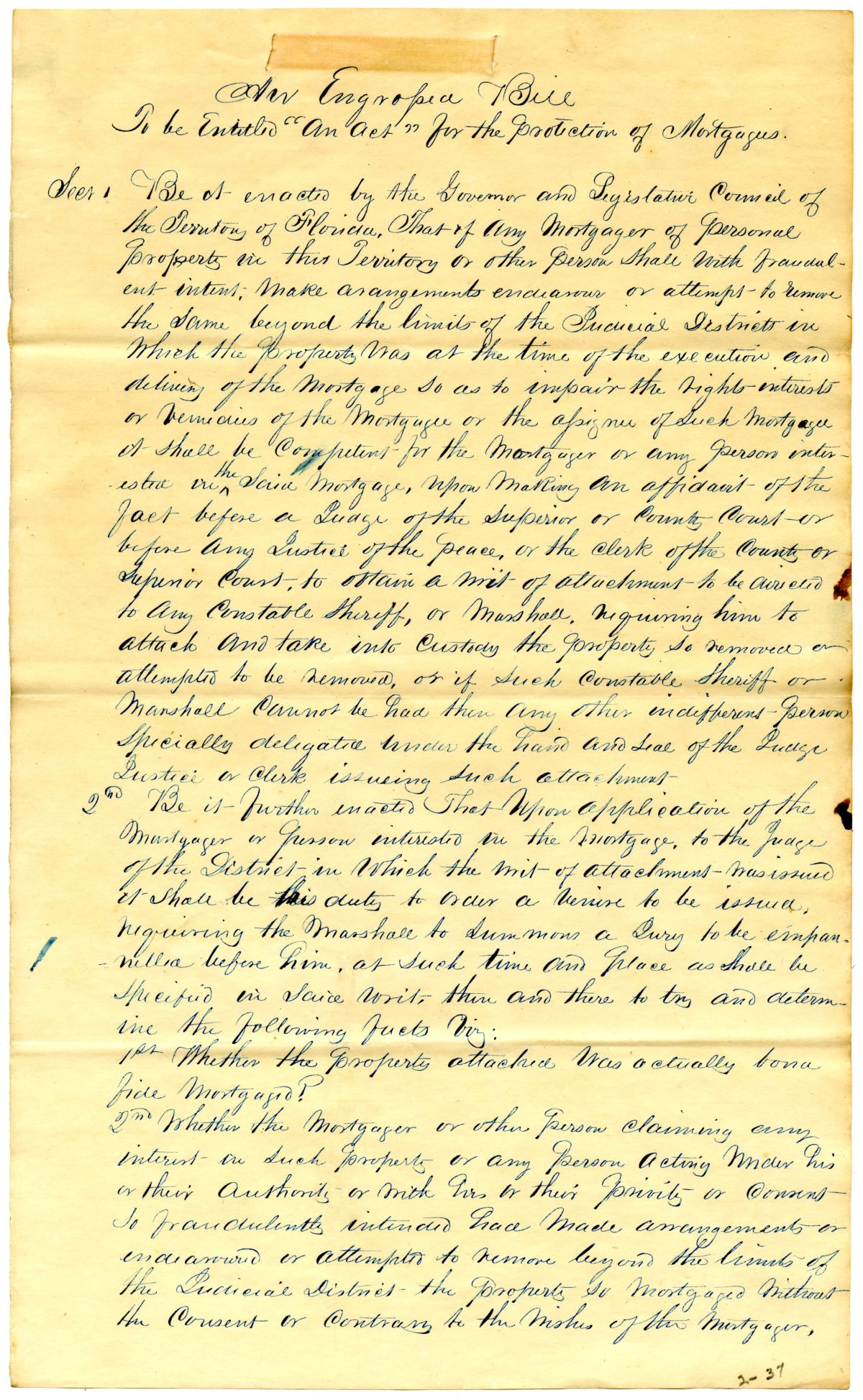 Draft of an Act for the Protection of Mortgagees, 1842