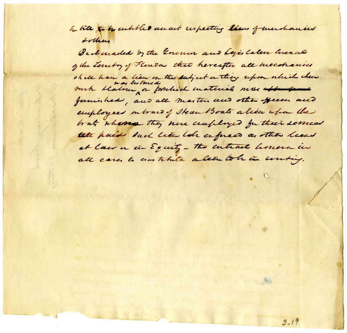 Draft of an Act Respecting Liens of Mechanics and Others, 1842