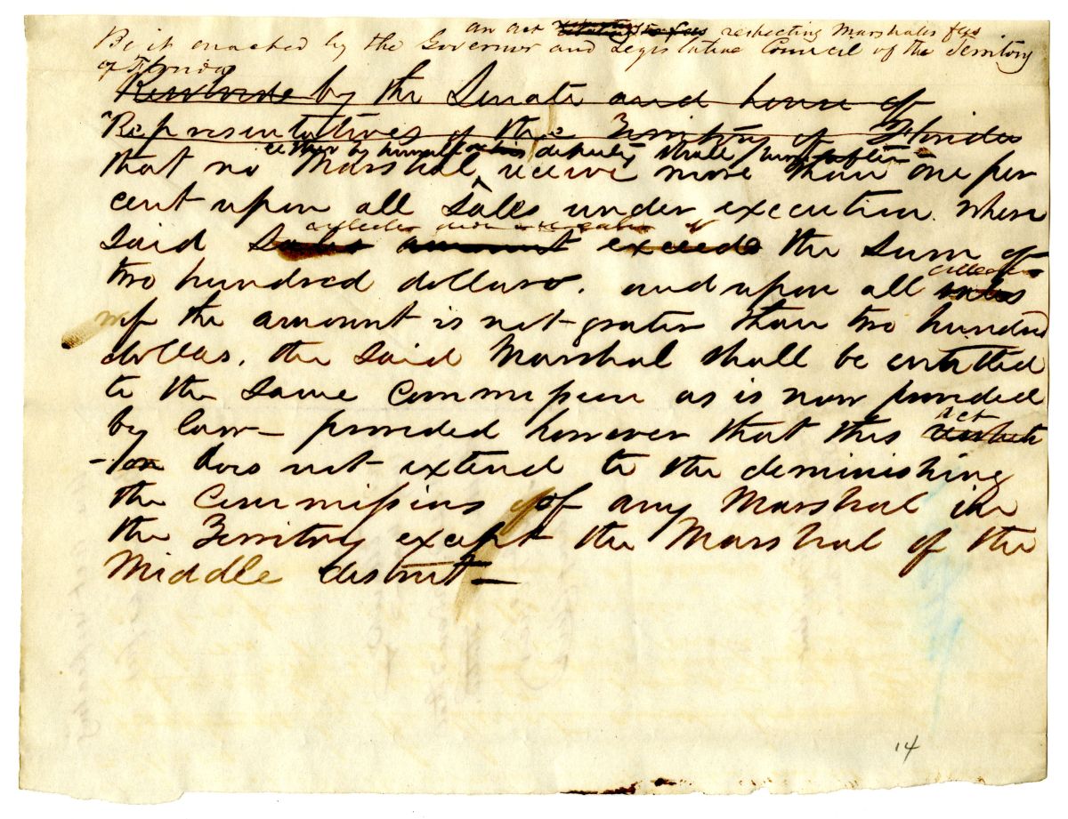 Draft of an Act Respecting the Fees of Marshalls, circa 1842