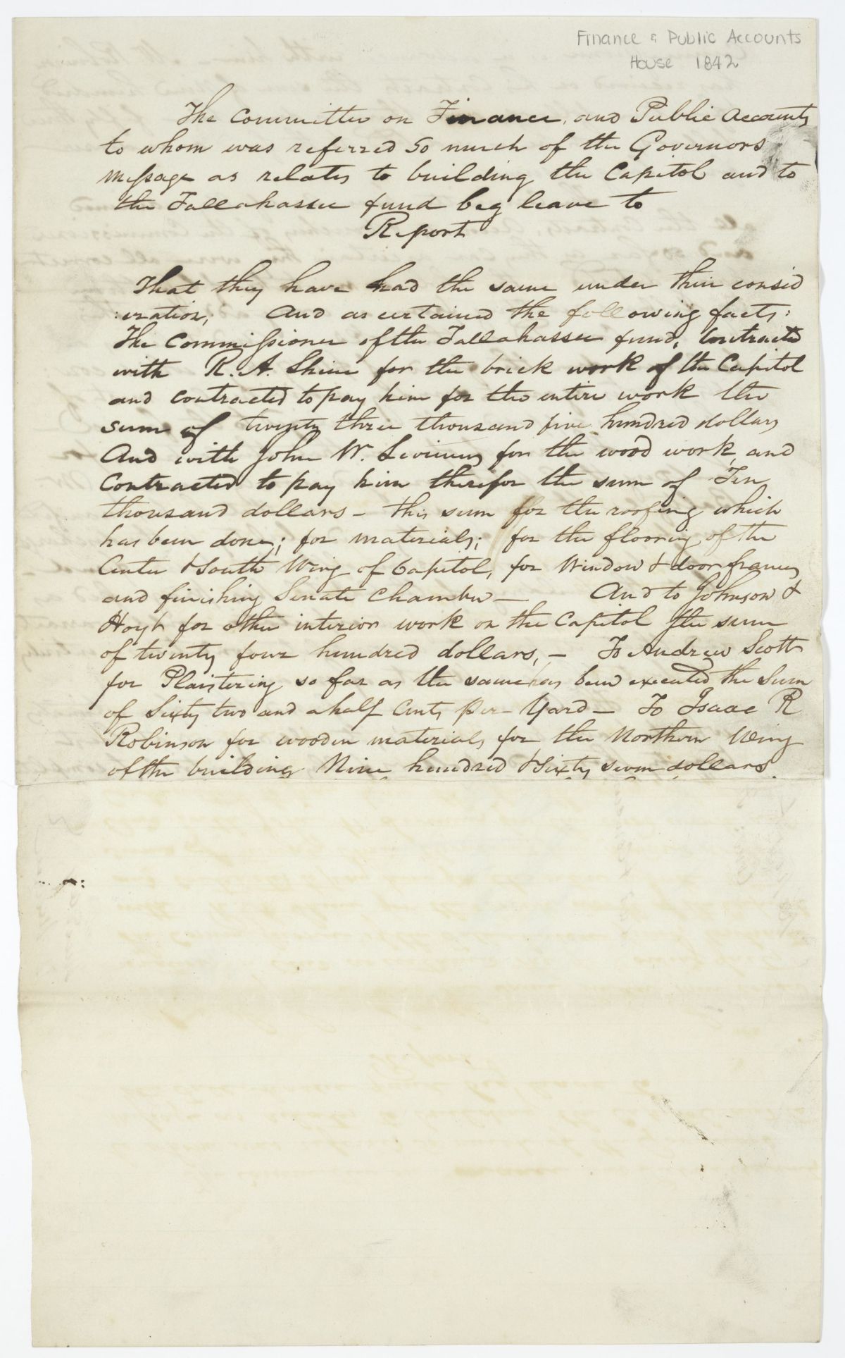 Report of the Committee on Finance and Public Accounts to Whom Was Referred a Portion of the Governor's Message, circa 1842