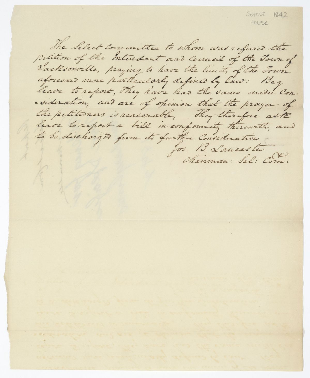 Report of the Select Committee to Whom Was Referred the Petition of the Town of Jacksonville, circa 1842